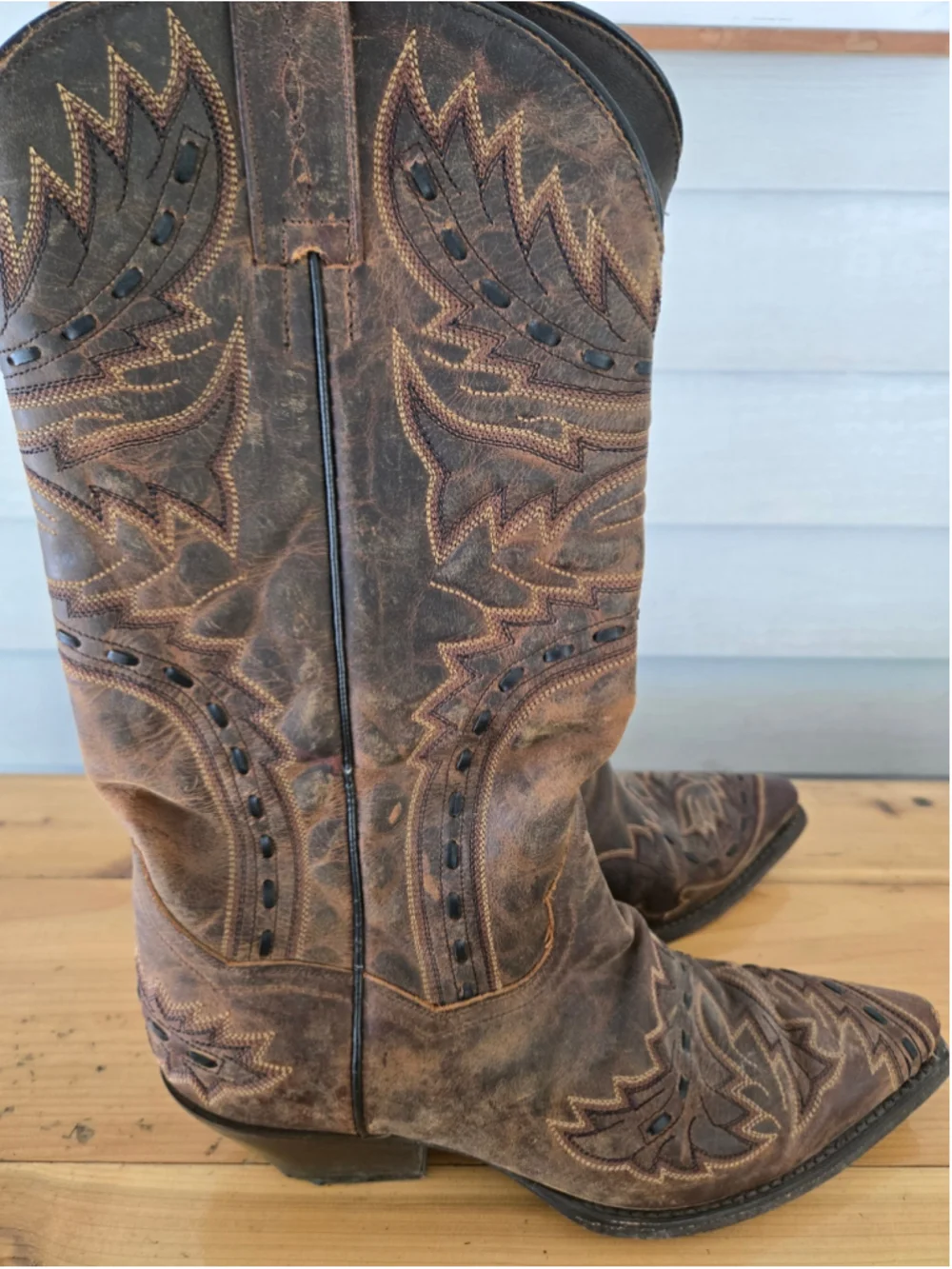 Dan Post Womens 8 Brown Distressed Leather Western Cowboy Boots Snip Toe
